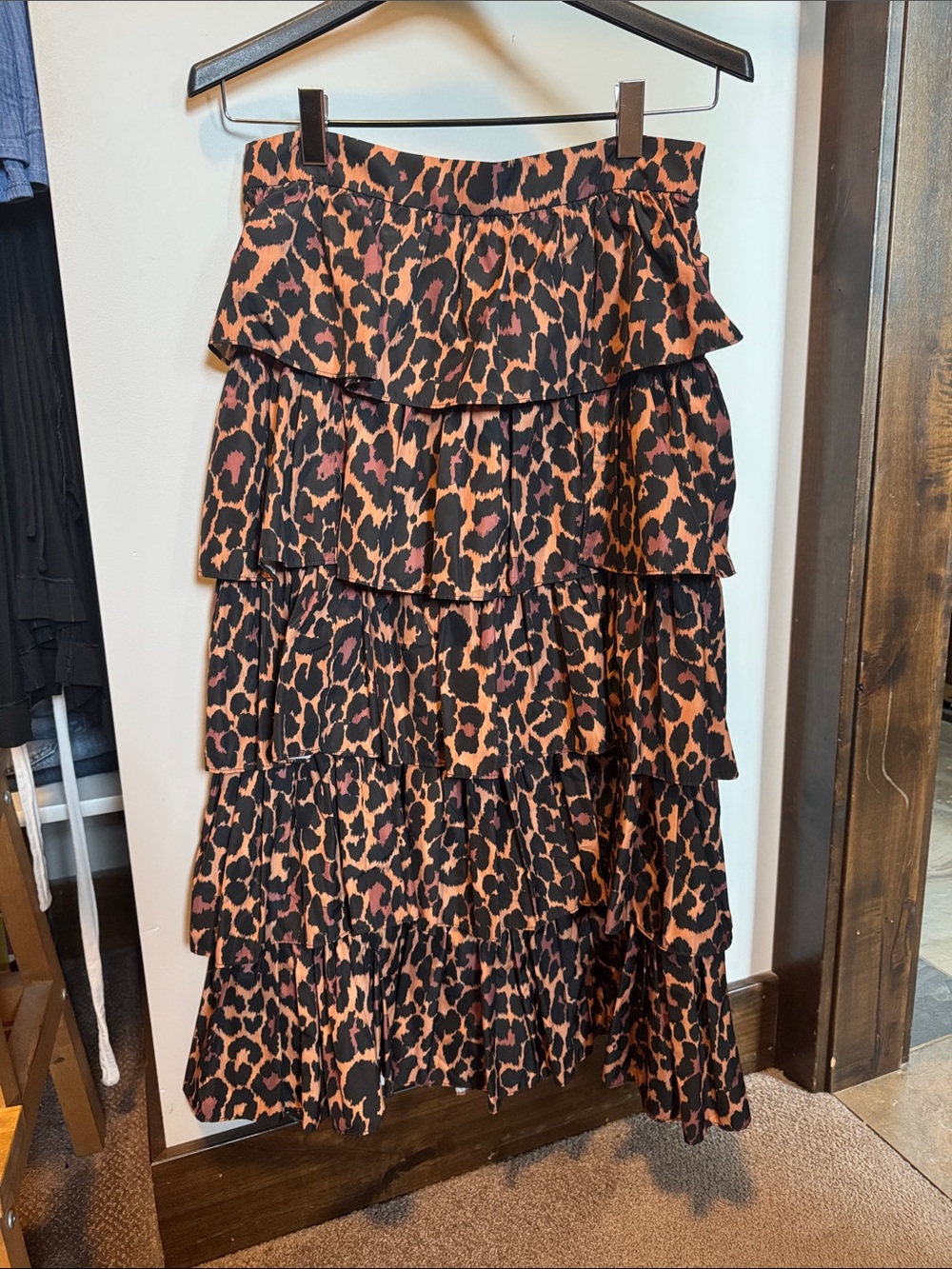 J.Crew animal print ruffled layered maxi skirt